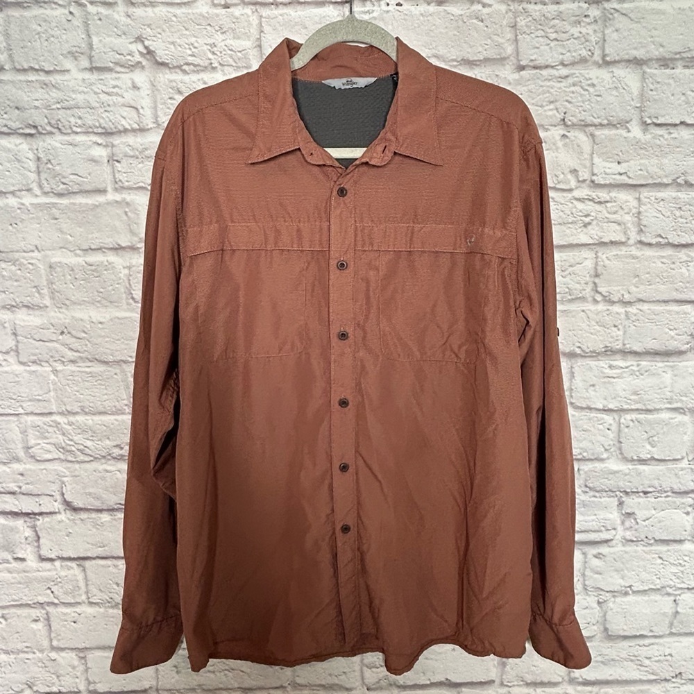 Wrangler Burnt Orange Pincheck Button Down Long Sleeve T-Shirt - Picture 3 of 11